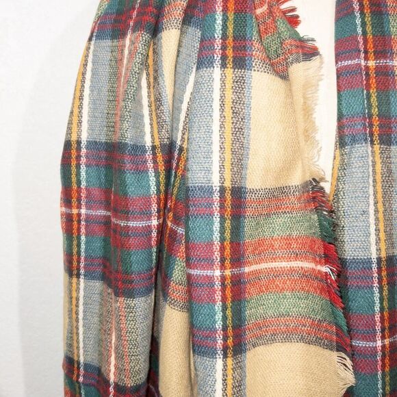 Unbranded Tan Plaid Open Fringe Scarf - Picture 2 of 3